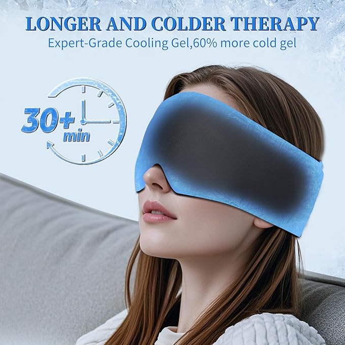 Cooling Gel Eye Mask Sleep: FSA -HSA Eligible, Cold Compress for Puffy Eyes & Migraine Relief - Reusable Gel Weighted Sleeping Mask for Dark Circles & After Surgery, Eye Care,Ice Pack for Eyes, Black