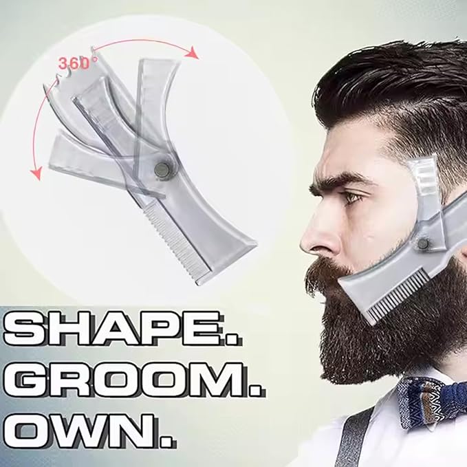 Sasha Square Adjustable Beard Shaper Template For Men- Kit With Flexible Beard Stencils, Barber Pencil & 3 Pcs Foldable Facial Razors, Style Beard As Per Your Face Shape (Beard Shaper - Transparent)