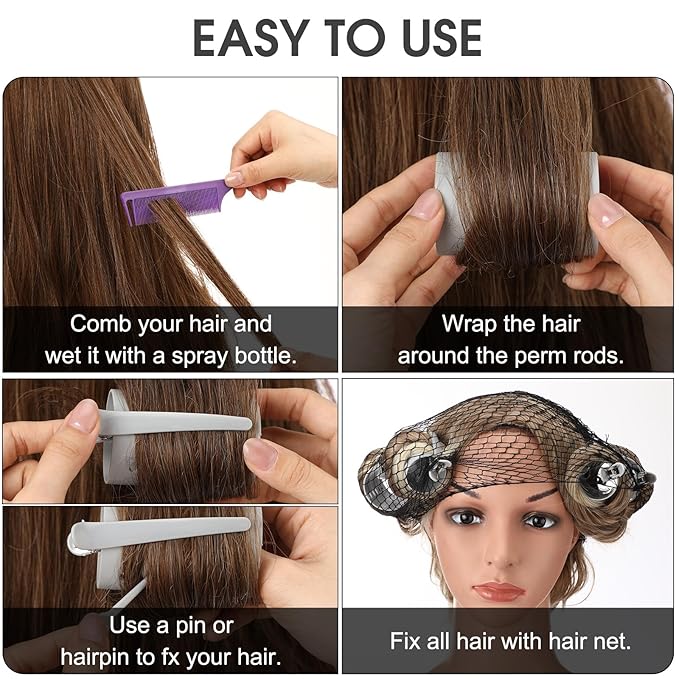 WILLBOND 141 Pcs Hair Rollers Set Include Plastic Hair Rollers with Pins and Clips (Grey)