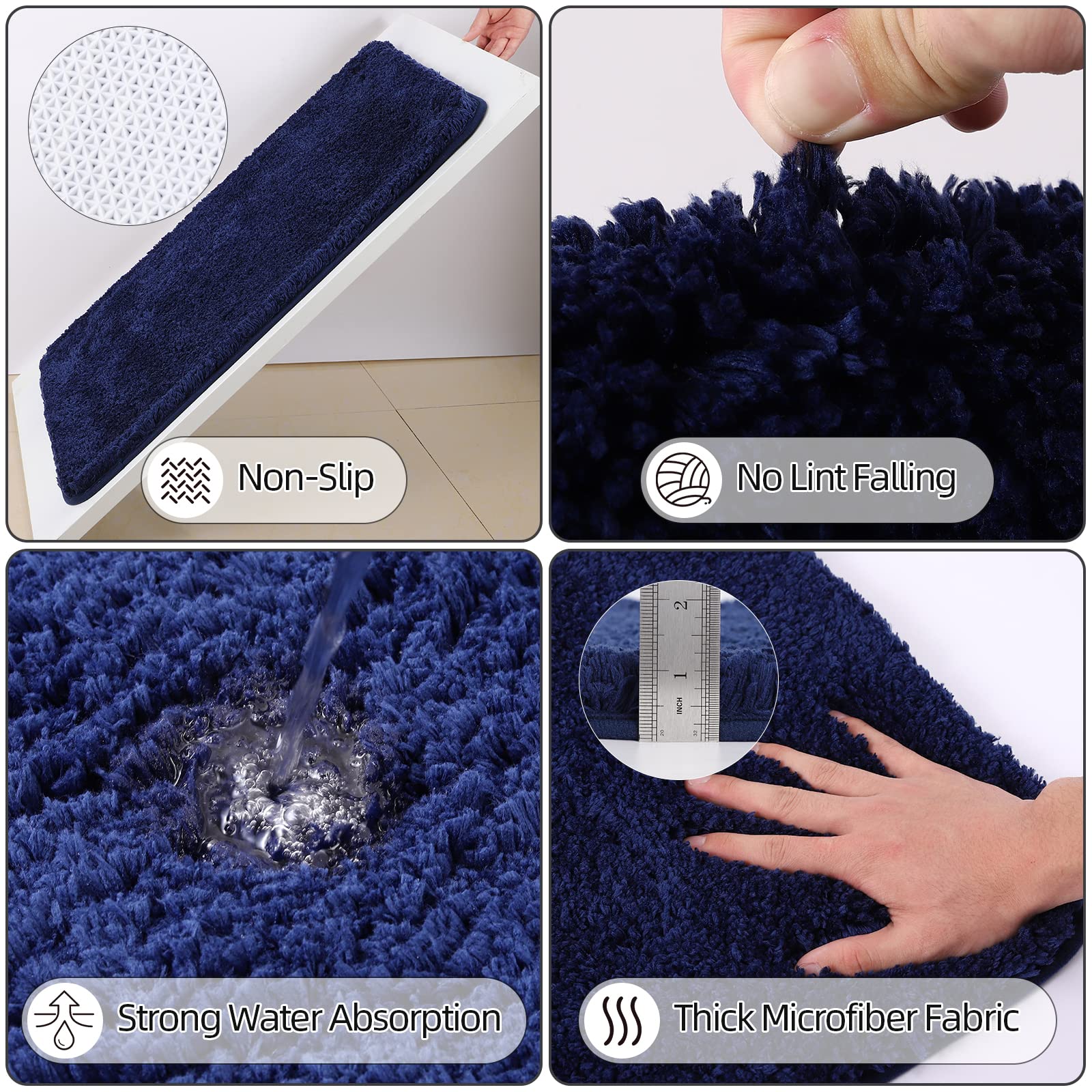XLHOMO Bathroom Accessory Set–Bathroom Sets with Shower Curtain and Rugs, No Slip Bathroom Rugs Super Absorbent, Blue Ombre Water-Proof Shower Curtain with Hooks, Blue Bathroom Sets Complete for Home
