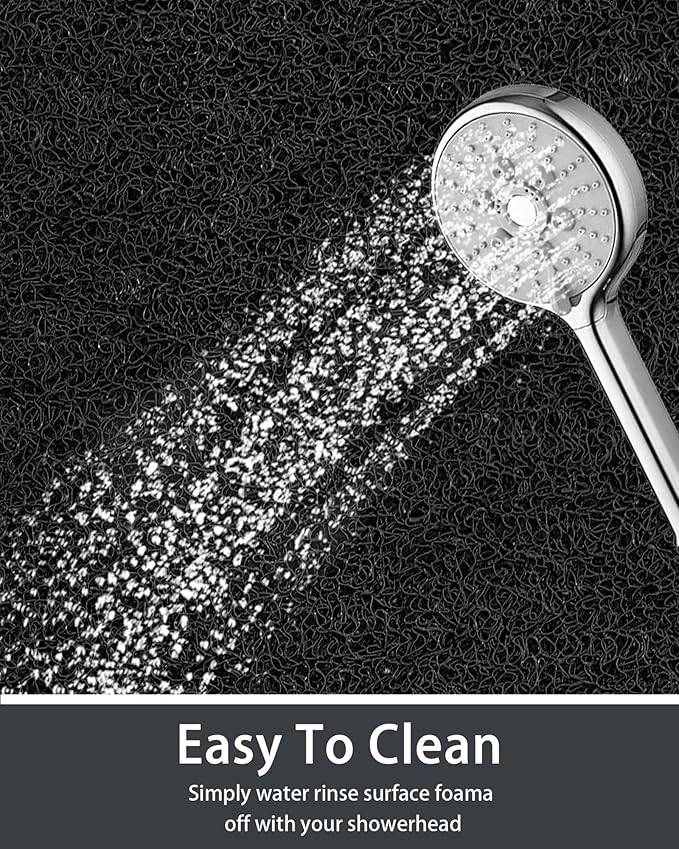 Mecko Non Slip Shower Mats, 16x40 Inch, Anti-Slip Bathtub Mats with Suction Cups for Bathroom, Foot Scrubber Loofah Bath Mats for Shower, Quick Drying Shower Stall Mats for Wet Areas (Black)