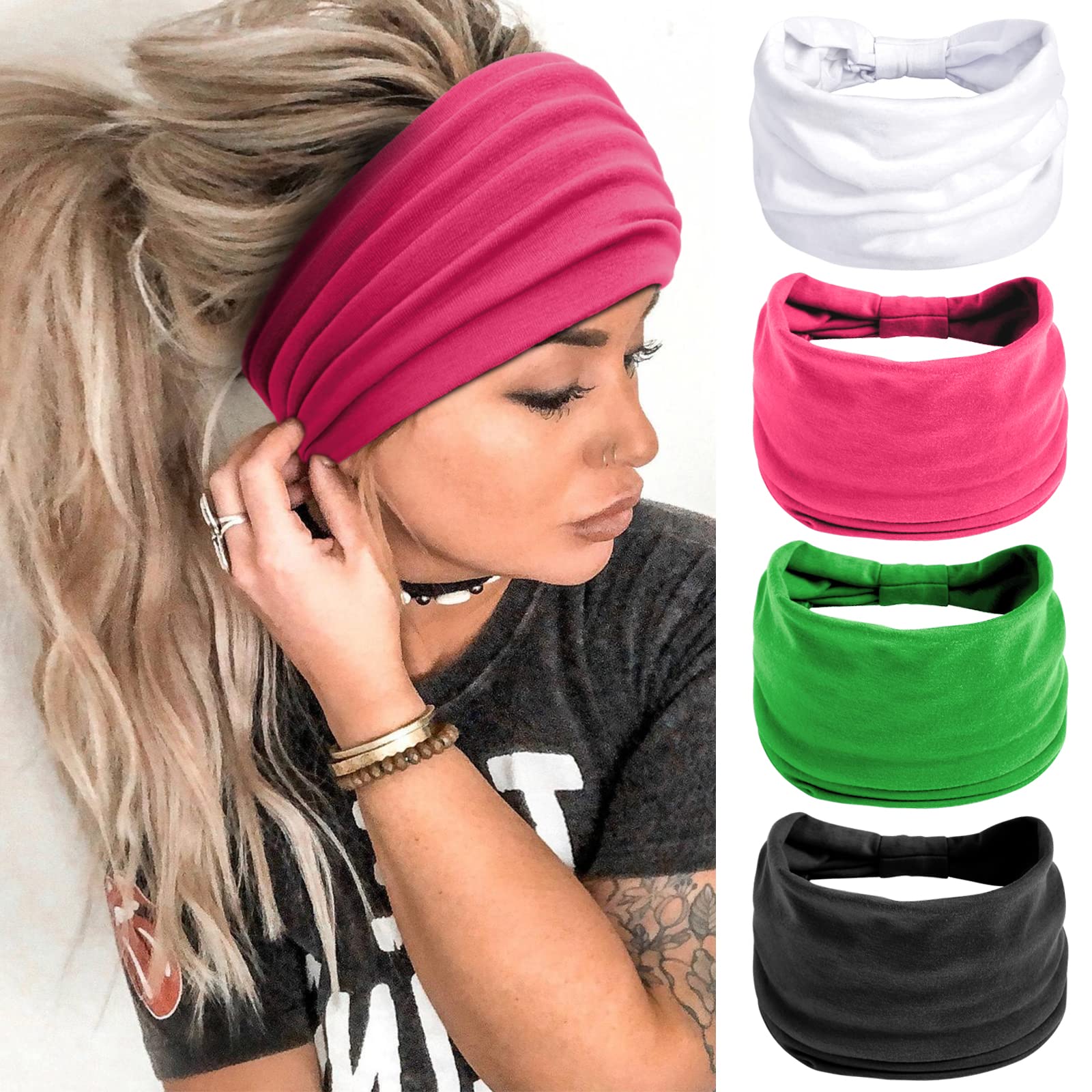 Huachi Headbands for Women, Wide Elastic Headband Non Slip Thick Hair Bands