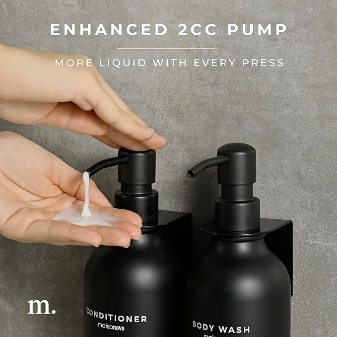 Shampoo and Conditioner Bottles Set of 3 Black – Shower Shampoo Dispenser – Hotel Style Bathroom Upgrade by MaisoNovo