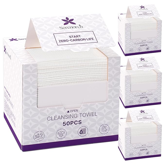 Disposable Face Towels (200 Count) – XL 10"x12" Ultra Thick Facial Cleansing Cloths – Soft Biodegradable Dry Wipes for Sensitive Skin – Lint-Free Makeup Remover Towelettes for Daily Skincare