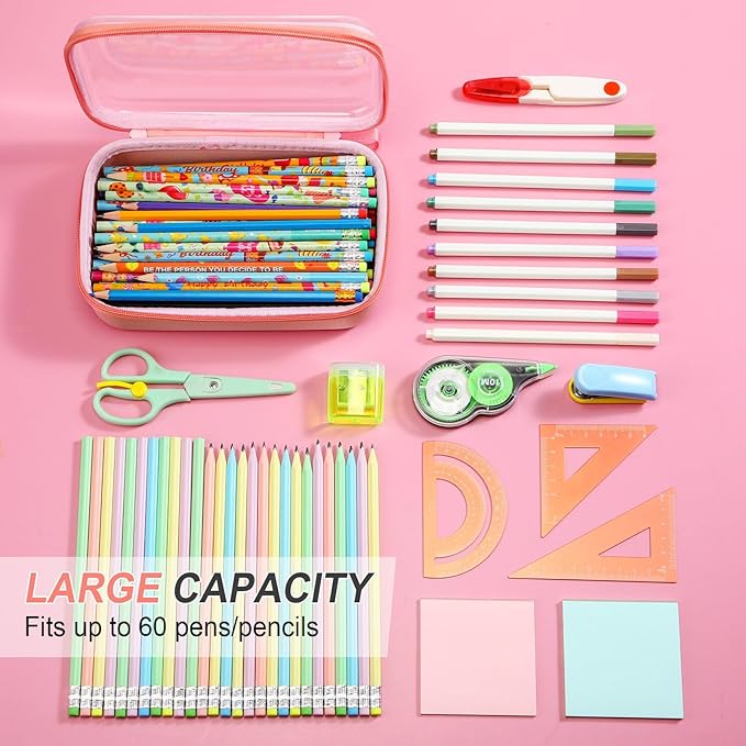 4 Pcs Hard Clear Zipper Case Hard Shell Plastic Pencil Case Large Transparent Pencil Box Portable Travel Organizer Toy Storage Bins for Home Office Cosmetics(Beige, Orange, Dark Blue, Green)