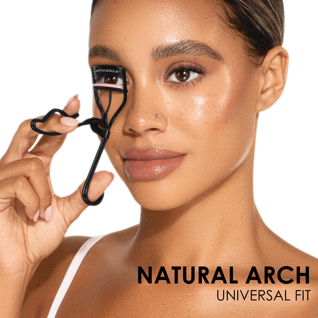 JAPONESQUE Professional Volumizing Lash Curler for Natural & False Lashes on Most Eye Shapes and Large Eyes, 1 Refill Pad, Holds Curl up to 8 Hours