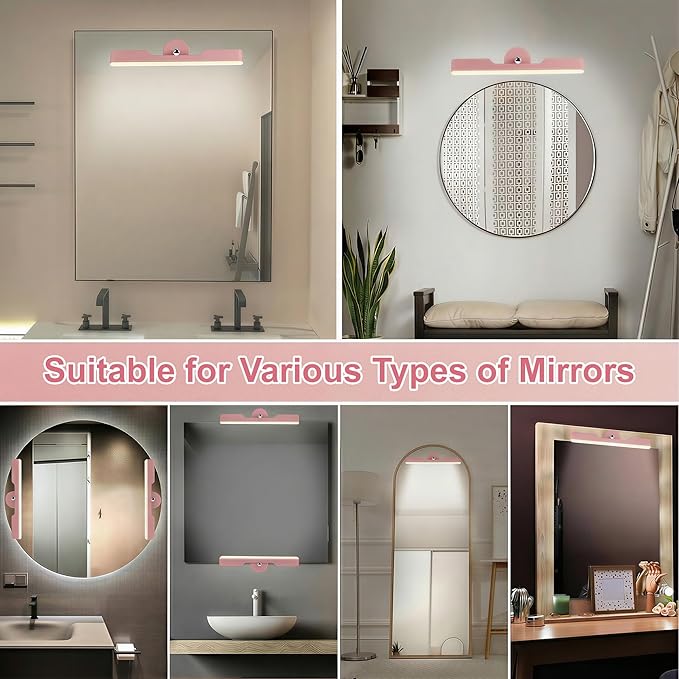Benreom 2 Pack Wireless Vanity Lights for Mirror, Magnetic LED Bars, Pink