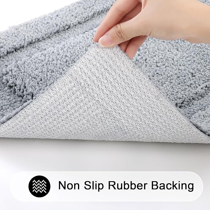 SHACOS Super Soft Bathroom Rugs Set of 2 Pieces 20x32 + 16x24 inch Non Slip Washable Bath Rugs Absorbent Bath Mats Microfiber Plush Rug for Bathroom Shower Tub, Light Grey
