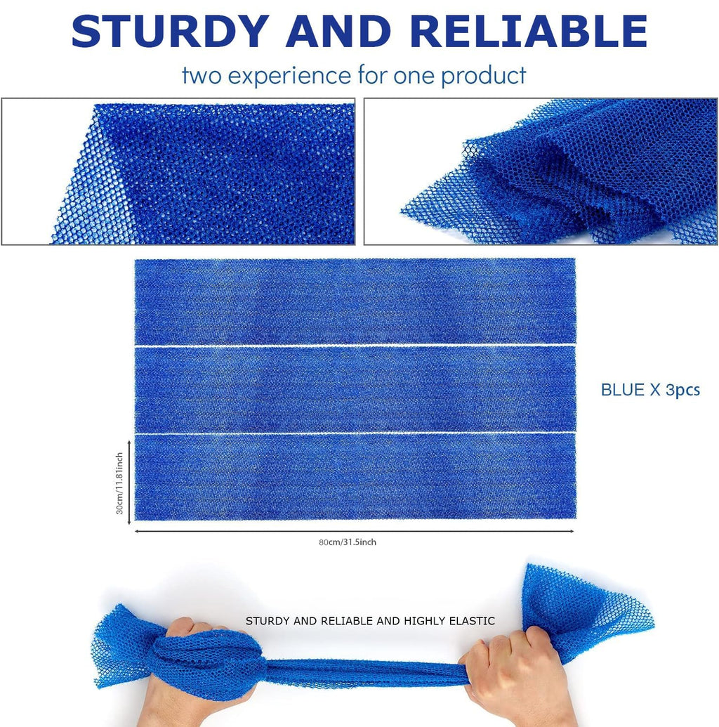 UJFQBH 3 Pieces African Bath Sponge African Net Long Net Bath Sponge Exfoliating Shower Body Scrubber Back Scrubber Skin Smoother,Great for Daily Use (Blue)