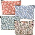 DHKG 4pcs Vintage Floral Makeup Bag, Daisy Flower Cosmetic Bag Garden Gifts