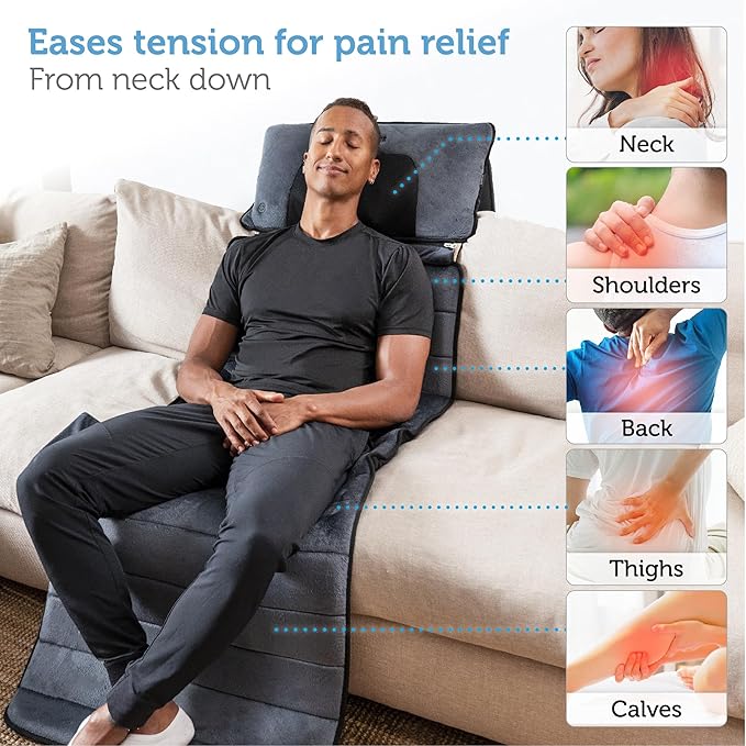 COMFIER Full Body Massage Mat with Movable Neck Pillow, Shiatsu Back Massager with 10 Vibrating Motors & Heat, Massage Pad, Gift for Women Man