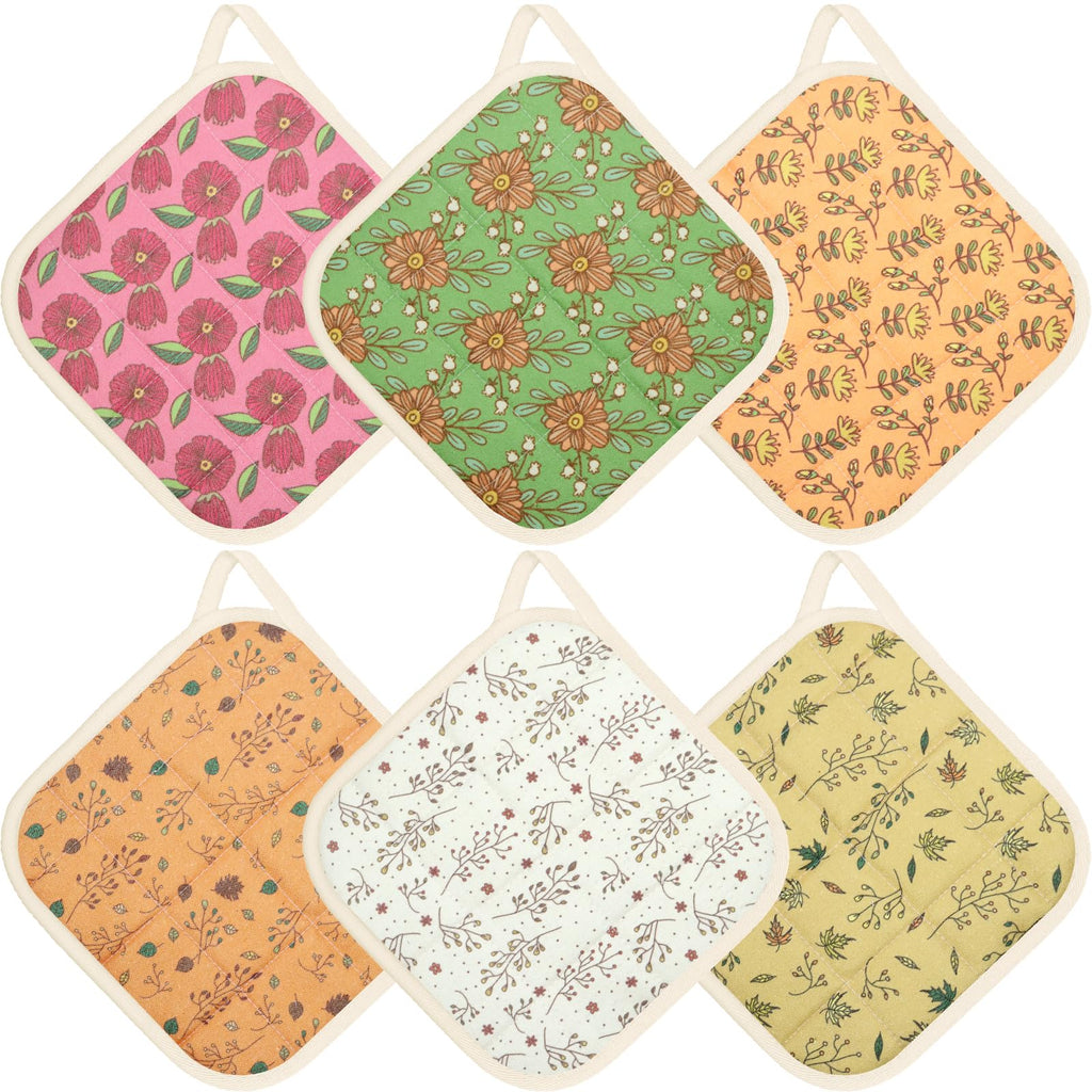 6 Pack Pot Holders 100% Cotton Heat Resistant Potholder, Machine Washable Pot Holder, Hot Pads, Table Pads for Cooking Baking (H)