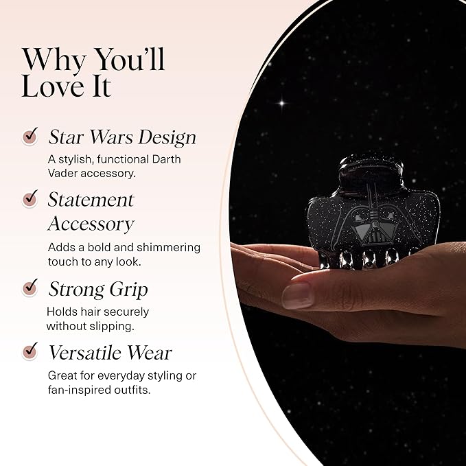 Kitsch x Star Wars Darth Vader Glitter Medium Hair Clip for Women – Dark Side Galaxy-Inspired Claw Clip | Recycled Plastic, Strong Secure Grip, Hair Accessories for Girls