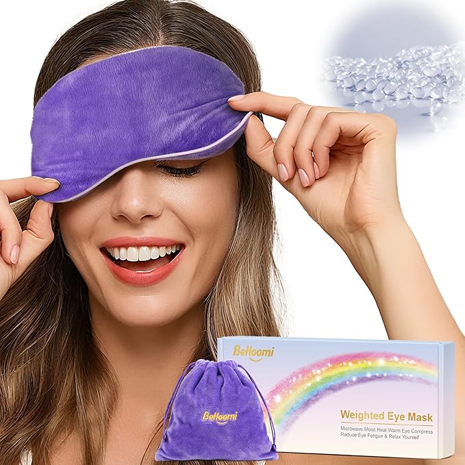 BeHoomi Heated Eye Mask, Weighted Sleep Mask Warm Compress for Eyes, Cooling Eye Mask for Sleeping, Reusable Eye Masks for Home, Office, Hot and Cold for Eye Relaxation, Gifts for Women (Purple)