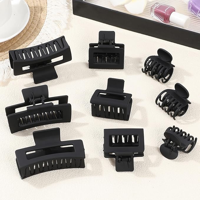 3 Style Hair Claw Clips 9 pcs Medium Claw Clips Hair Clips for Women Rectangle Claw for Thick Hair Square Hair Clips for Thin Hair Accessories for Women (Black)