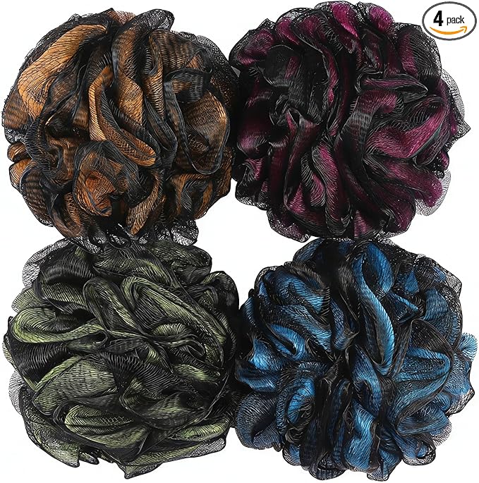 75g/Piece Loofah Bath and Shower Sponge Pouf, Mesh Bath Sponge Exfoliating Body Scrubber Ball Pack of 4, Large