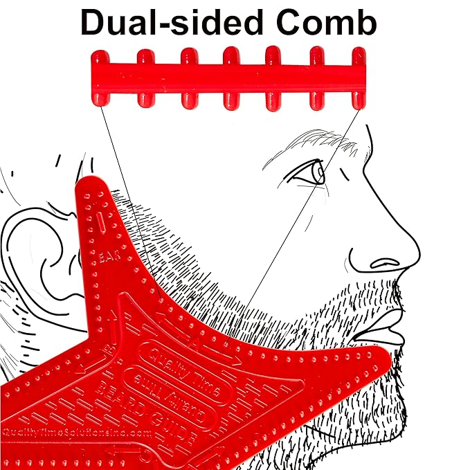 Quality Time Beard Guide Max – DIY Multi-Style Beard Shaving Template with Anti-Slip Grip, Hair Anchors, Built-In Fine Comb for Precise Beard Alignment, and Professional-Quality Lines, Made in USA