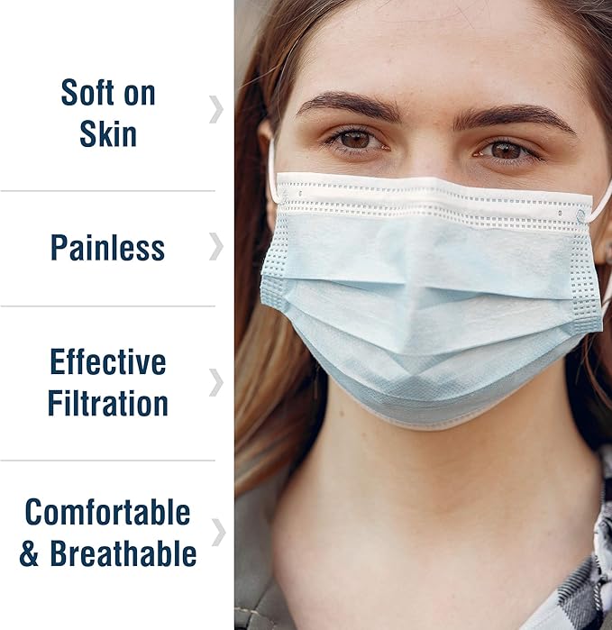 WECARE Disposable Face Mask Individually Wrapped - 50 Pack, Blue Masks 3 Ply