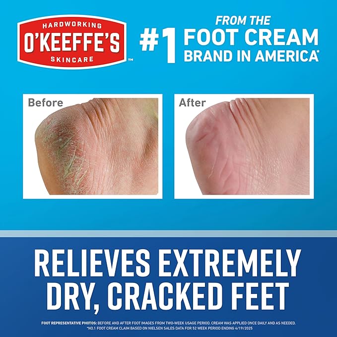 O'Keeffe's for Healthy Feet Foot Cream - 3.2 oz Jar (2 Pack) - Guaranteed Relief for Extremely Cracked, Dry Feet, Repairing Skincare, Instantly Boosts and Retains Moisture Levels