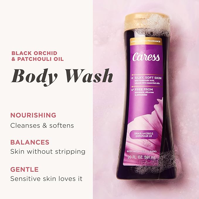 Caress Black Orchid & Patchouli Oil Body Wash, 20 fl oz (4 Pack)
