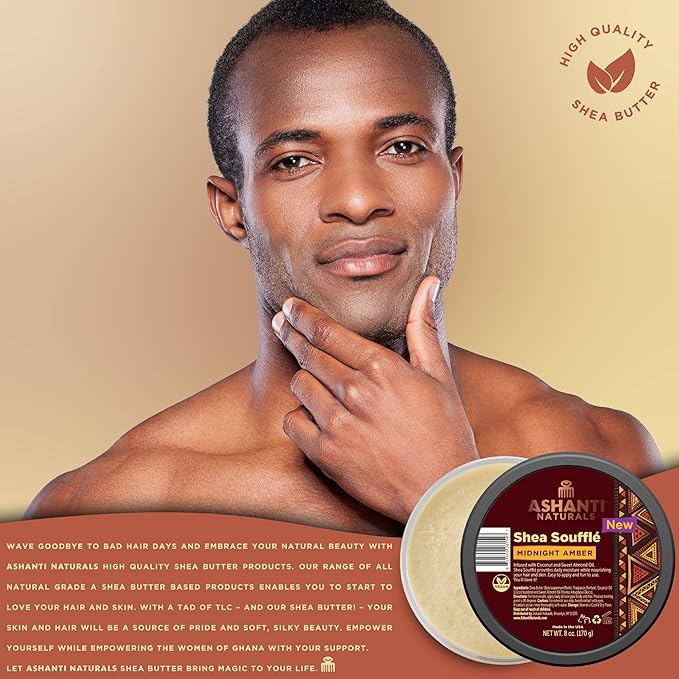 Ashanti Naturals Scented Whipped Shea Butter for Skin | African Body Butter for Women w/Coconut, Almond Oil (Midnight Amber Souffle, 8 oz)