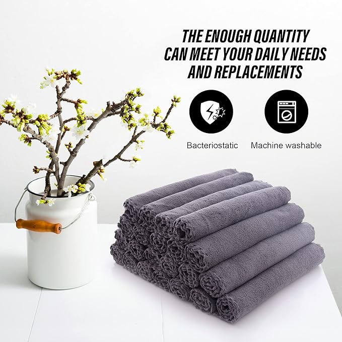 MOONQUEEN Ultra Soft Premium Washcloths Set - 12 x 12 inches - 24 Pack - Quick Drying - Highly Absorbent Coral Velvet Bathroom Wash Clothes - Use as Bath, Spa, Facial, Fingertip Towel (Grey)