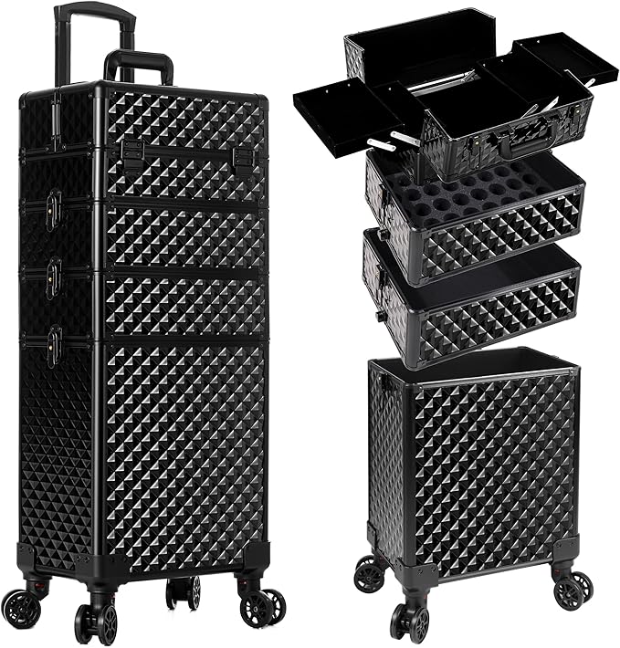 AROUS Rolling Train Makeup Case Cosmetology Case on Wheels, Black