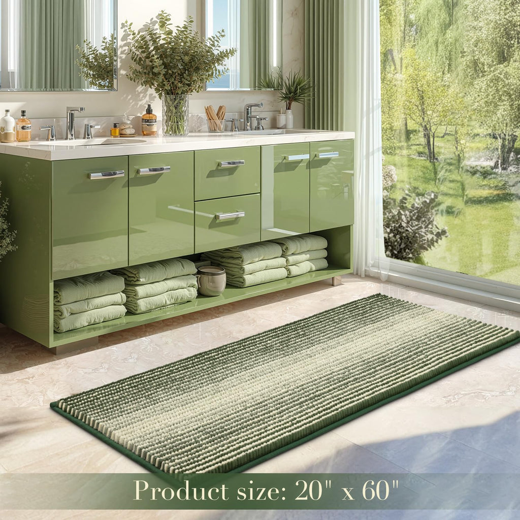 BSICPRO Large Bathroom Rugs, Bath Mat Rug for Bath Non Slip 22 x 60 Inches Water Absorbent Chenille Bathroom Runner Rugs Floor Mats Machine Washable (Green)
