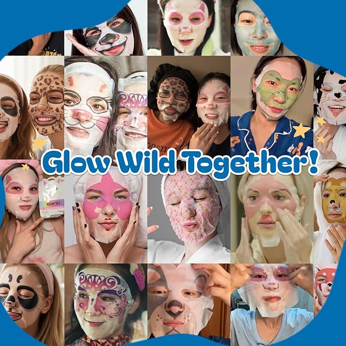 Epielle Character Face Mask Wave & Wild 6 Pack, Fun & Effective Korean Skin Care, Spa Party Favors, Birthday Gifts for Women, Self Care Gifts