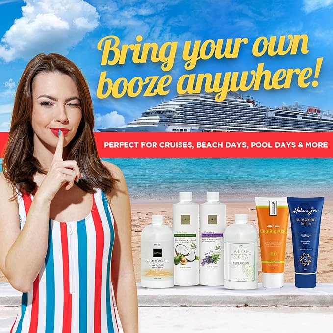 Cruise Alcohol Smuggling Kit Empty Shampoo Conditioner Bottles hide and drink liquor -Hidden Flasks for Liquor Alcohol 4 17.3oz 2 8oz Rum Runners for Cruise Ship Essentials to enjoy. Save