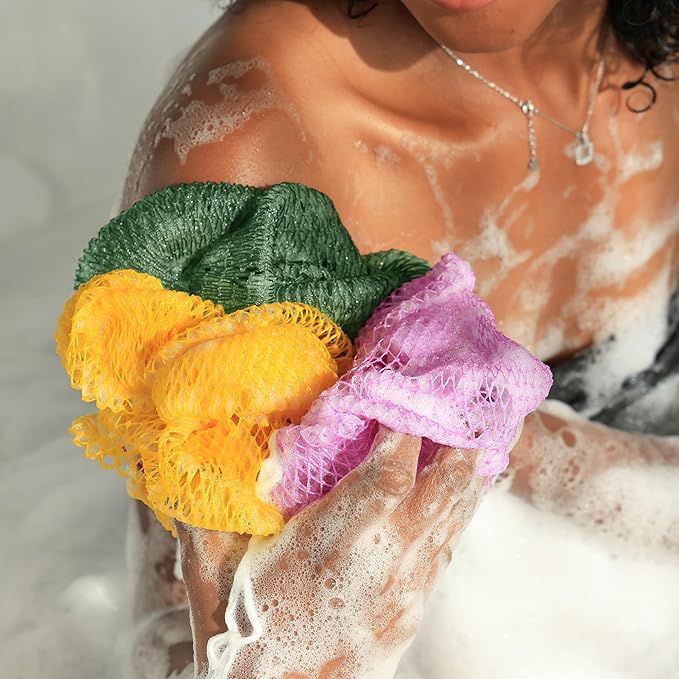 African Net Sponge Authentic - Exfoliating Back Scrub Bath Sponge with Knots - Afro Scrub Body Scrubber Exfoliator Washcloth - African Body Care Daily Use Shower Essentials