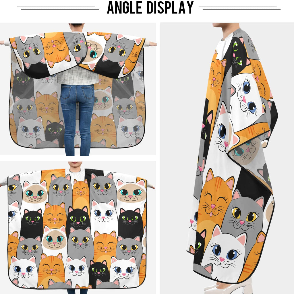 visesunny Barber Cape Gray White Cat Animal Polyester Hair Cutting Salon Cape Apron Anti-Static Haircut Water-Resistant Shaving Cloth Beard Shaving Bib Hairdressing Cape
