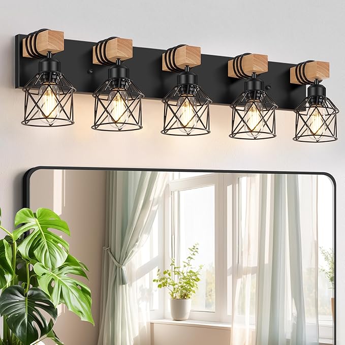 FadimiKoo 5-Light Black Bathroom Light Fixtures, Vanity Lighting Fixtures