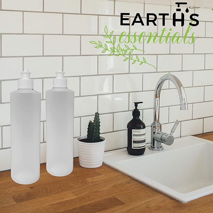 2 Pack Refillable 16 Ounce HDPE Squeeze Bottles With Push/Pull Button Top Dispenser Caps-Great For Lotions, Shampoos, Conditioners and Massage Oils-Includes our patented thread-on funnel