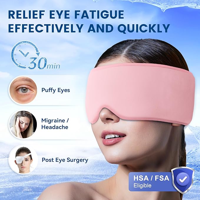 Cooling Gel Eye Mask for Puffy Eyes, Migraine & Headache Relief, Full Eye-Area Cold Compress for Eyes & Temples, FSA Eligible HSA Reusable Eye Ice Pack for Swelling & Post-Surgery Recovery