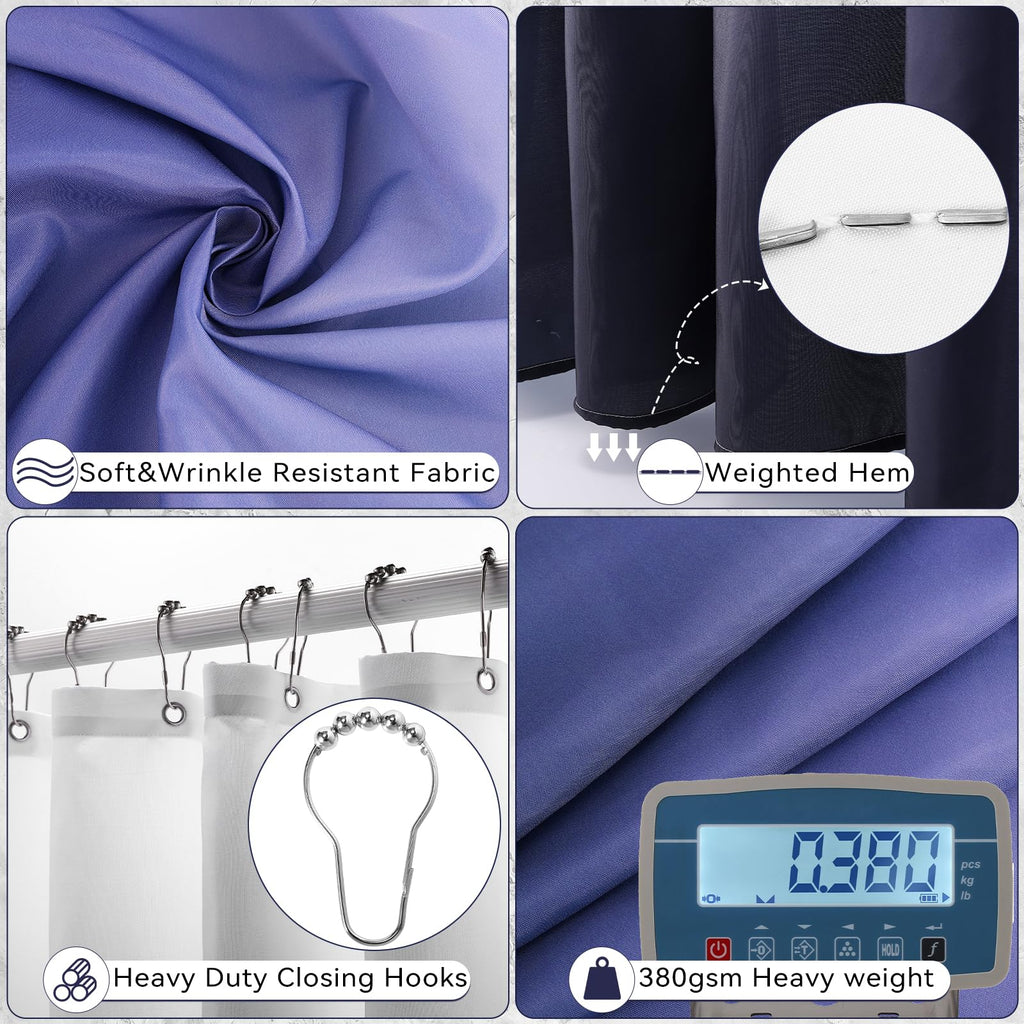 XLHOMO Bathroom Accessory Set–Bathroom Sets with Shower Curtain and Rugs, No Slip Bathroom Rugs Super Absorbent, Blue Ombre Water-Proof Shower Curtain with Hooks, Blue Bathroom Sets Complete for Home