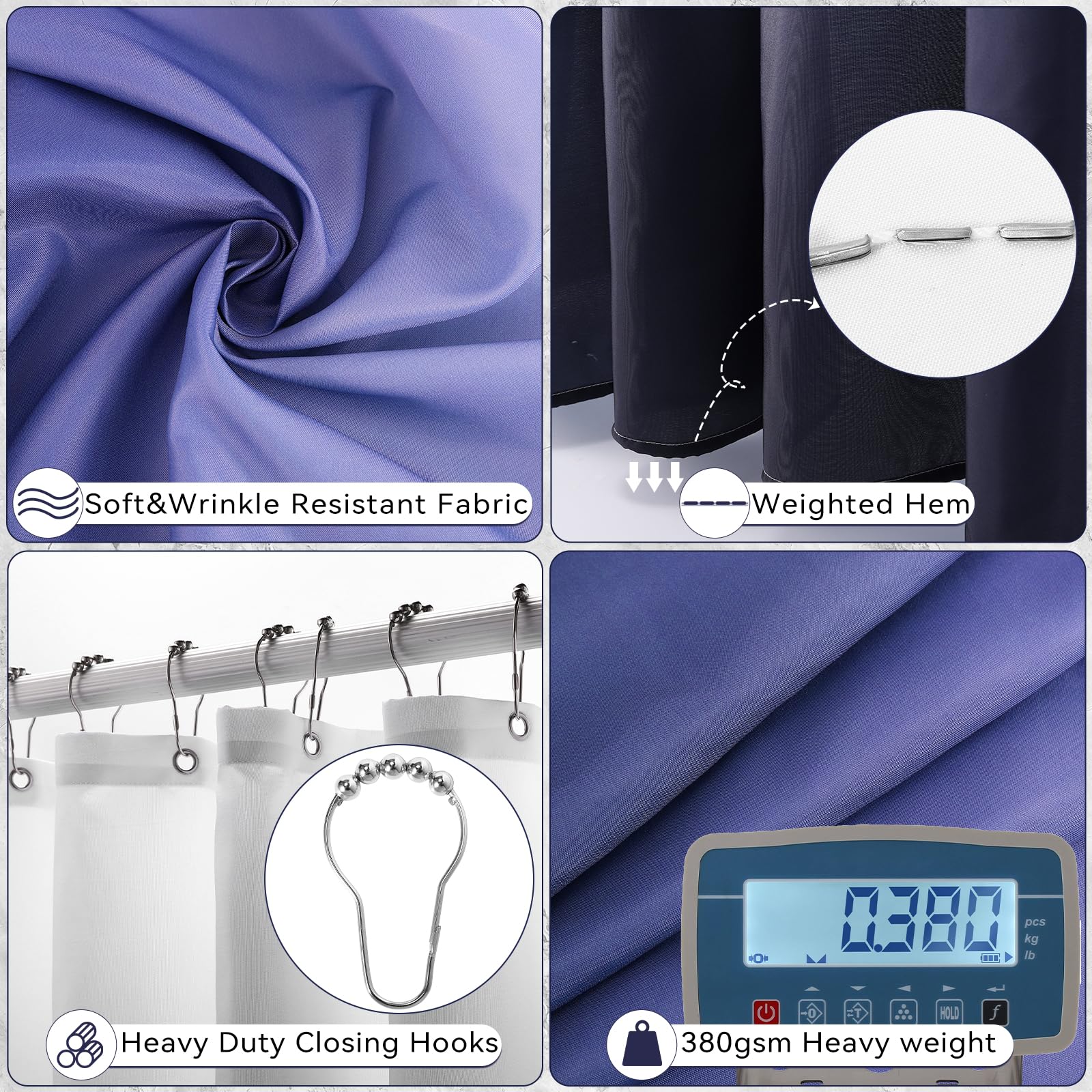 XLHOMO Bathroom Accessory Set–Bathroom Sets with Shower Curtain and Rugs, No Slip Bathroom Rugs Super Absorbent, Blue Ombre Water-Proof Shower Curtain with Hooks, Blue Bathroom Sets Complete for Home