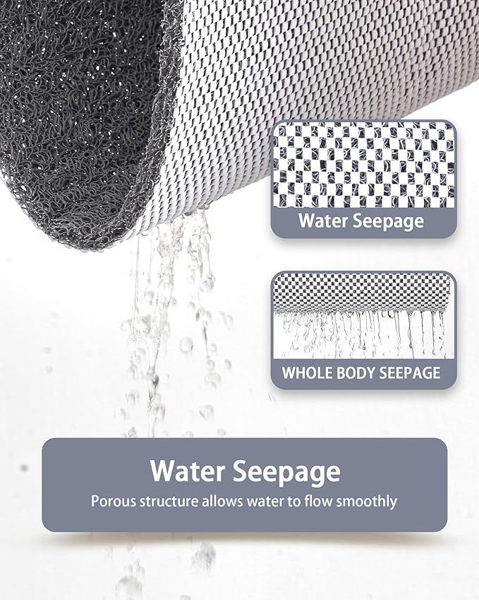 Mecko Non-Slip Shower Mat, Anti-Slip Bath Mat with Foot Scrubber – Quick-Drying Loofah Texture for Indoor and Outdoor Use, Bathtubs and Wet Areas (Grey, 17"x47")