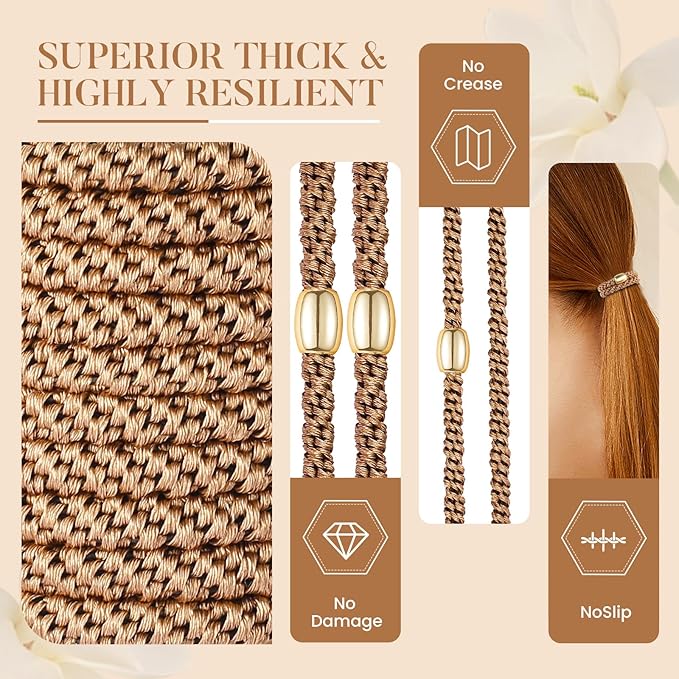 FORENEE Hair Ties No Damage(10PCS) - Ponytail Holders - Elastic Hair Ties for Thick Hair - Braided Hair Bands for Women Girls's Hair - Khaki