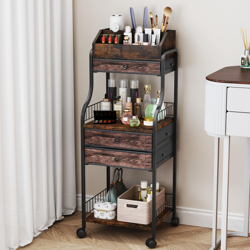 HapiRm Floor Makeup Organizer Storage - Vanity Skincare Make Up Organizers and Storage with Drawers, Cosmetics Display Cases Holder for Skin Care Nail Polish Perfume Makeup Brush