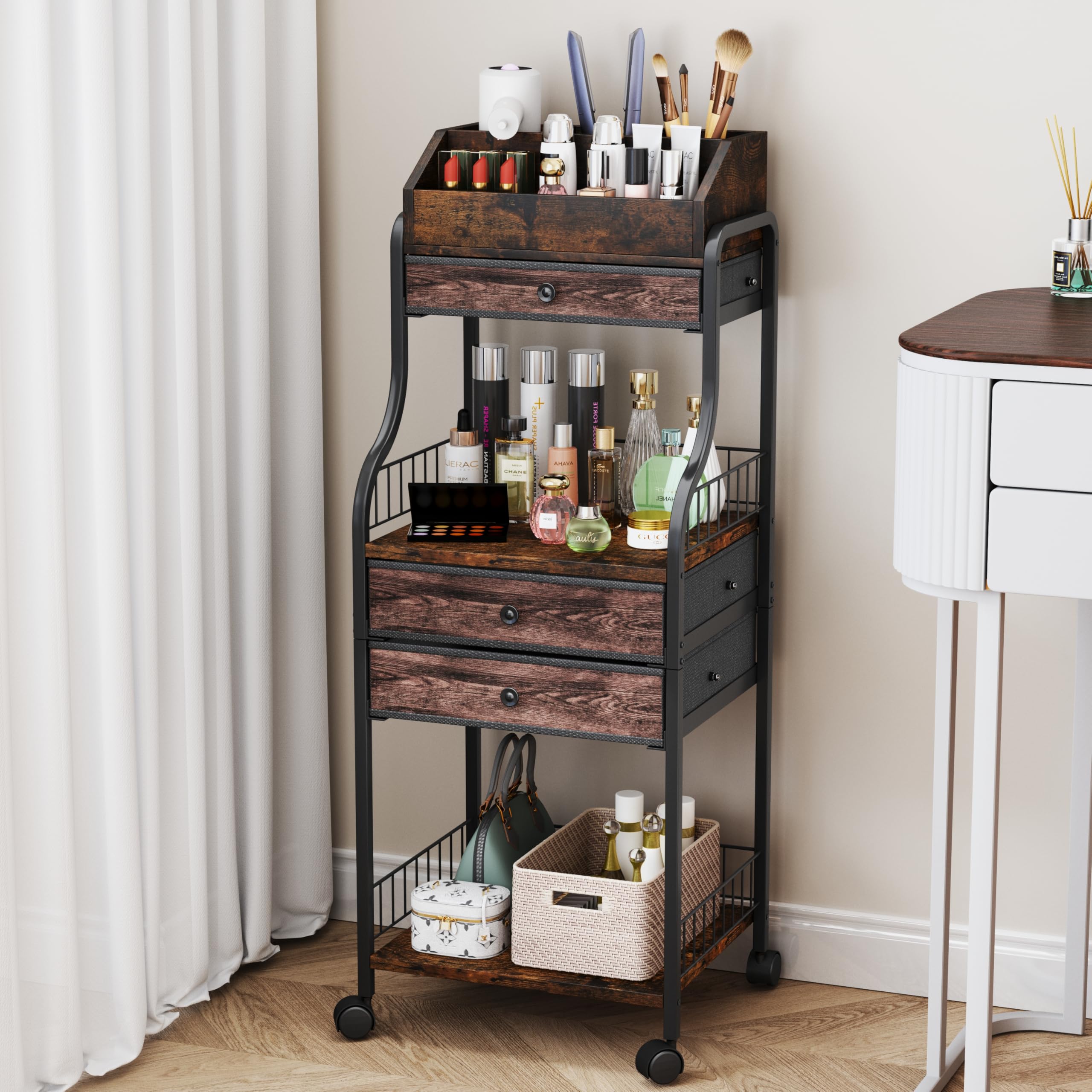 HapiRm Floor Makeup Organizer Storage - Vanity Skincare Make Up Organizers and Storage with Drawers, Cosmetics Display Cases Holder for Skin Care Nail Polish Perfume Makeup Brush
