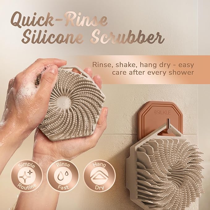 Silicone Body Scrubber – Gentle Exfoliating Shower Scrubber for Body & Bath, Silicone Shower Brush & Loofah Alternative – Non-Slip Silicone Body Brush, Quick Dry, Hygienic - Clay