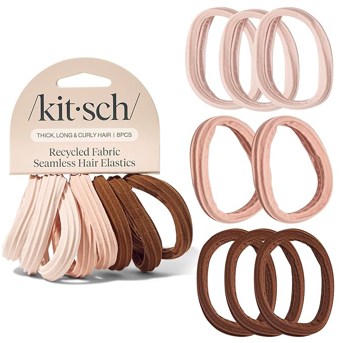 Kitsch Seamless Hair Ties No Damage - Stretchable Hair Bands for Strong All-Day Hold, Ponytail Holders | Hair Accessories for Girls - Rosewood 8 Pcs