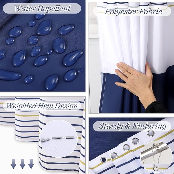 InnJoey Bathroom Set - Bathroom Sets with Shower Curtain and Rugs, 25PC Bathroom Accessory Set, Blue Bathroom Accessories Set with Trash Can, Soap Dispensers