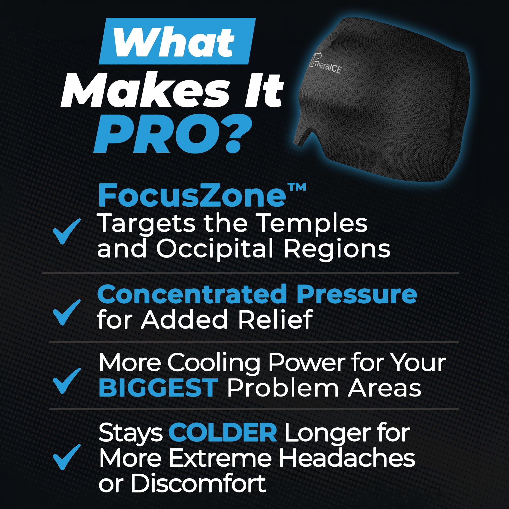 TheraICE Migraine Relief Cap PRO, Headache Hat Ice Pack Mask Cold Head Wrap