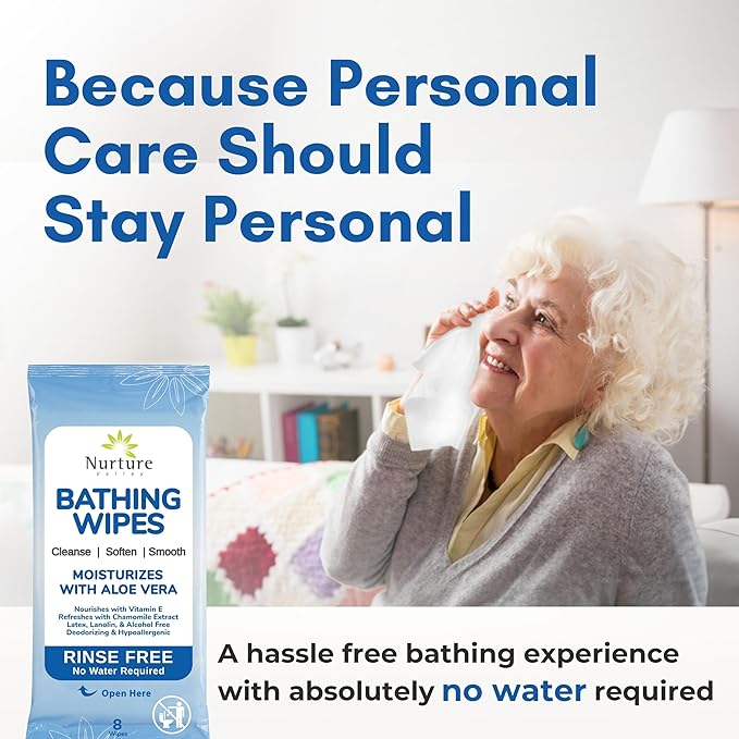 Nurture Rinse Free Bathing Disposable Adult Wipes w/Aloe - Waterless Care