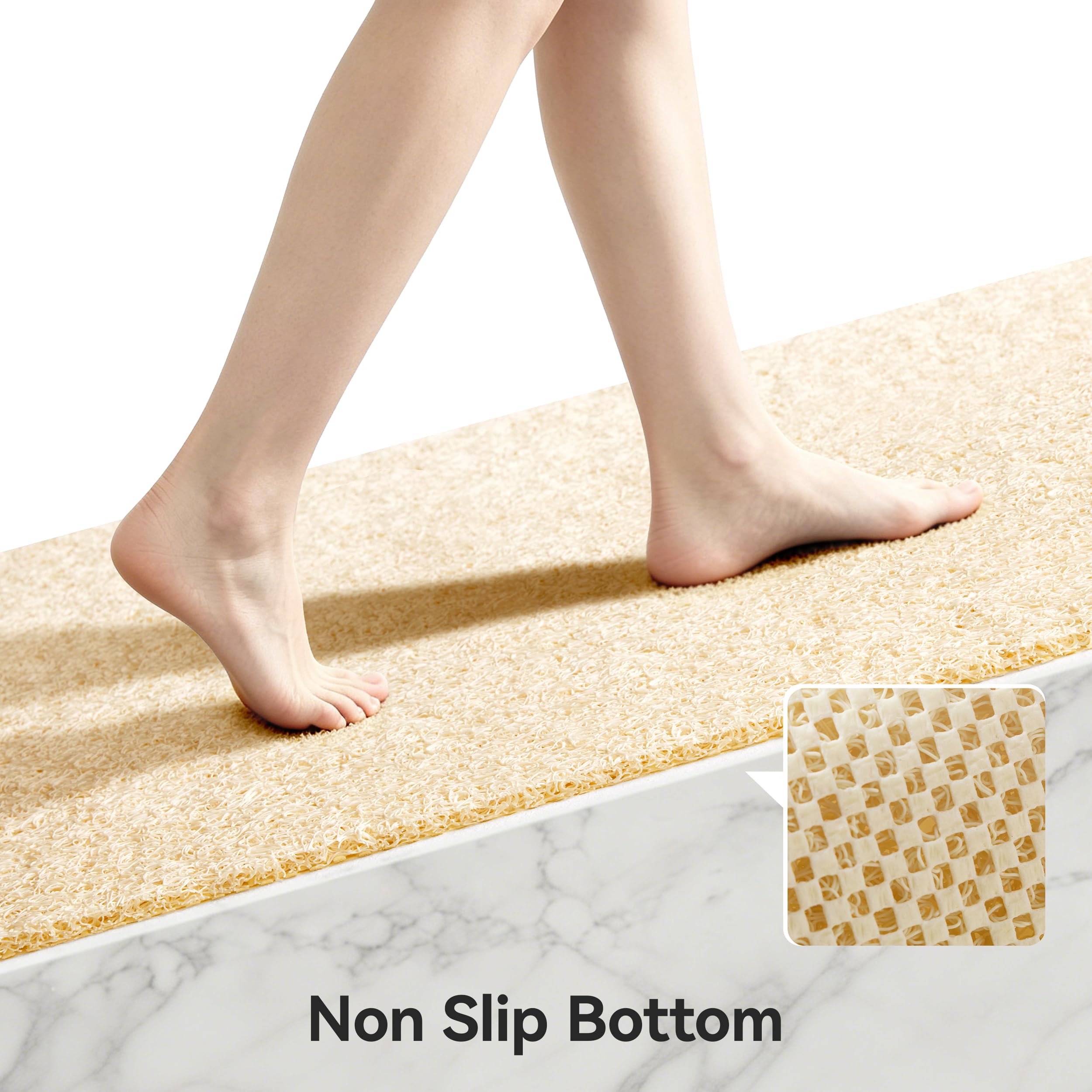 Asvin Soft Textured Bath, Shower, Tub Mat, 24x16 Inch, Phthalate Free, Non Slip Comfort Bathtub Mats with Drain, PVC Loofah Bathroom Mats for Wet Areas, Quick Drying