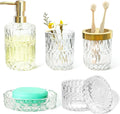 LaMarriti Clear Bathroom Accessories Set, 5pcs Crystal Glass Bathroom Set Accessories, Soap Dispenser, Toothbrush Holder Set, Soap Dish, Tumbler, Qtips Holder for Vintage Bathroom Decor, Gift Set