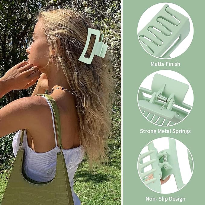 Sisiaipu 3.5 Inch Medium Hair Claw Clips 6 Pack Hair Clips for Women Square Rectangle Claw for Hair Banana Jaw Clips Hair Accessories for Girls (Green)