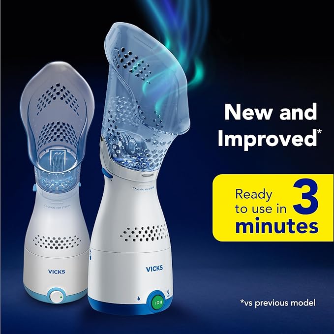 Vicks Sinus Inhaler, New & Improved Non-Medicated Steam Inhaler for Sinus Relief, Allergies, Congestion & Colds, Vocal Steamer, Soothes Nasal & Throat Passages, Works with VapoPads (1 Included)